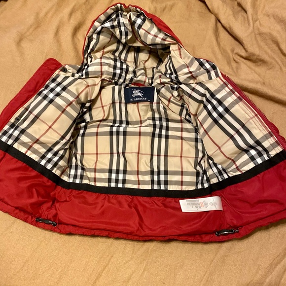 BURBERRY Kids Baby Red Down Puffer Coat w/ Mittens Nova Check House Lining 3M - Picture 7 of 16